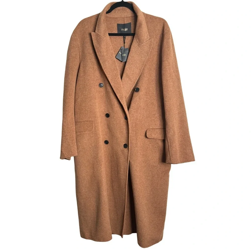 Maje Galarita Double-breasted Wool-blend Felt Brown Coat NWT